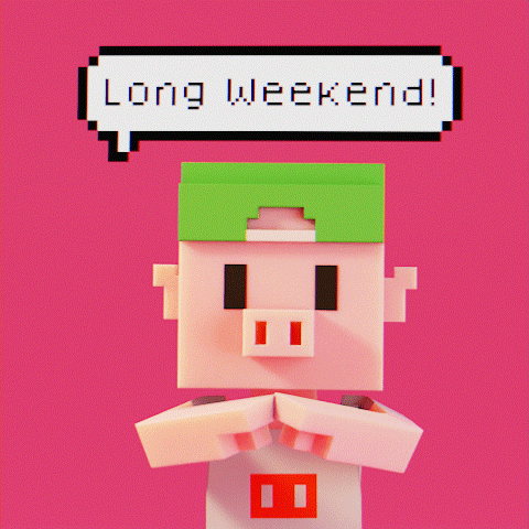 Pixel Art Pig Green Hat Says Long Weekend