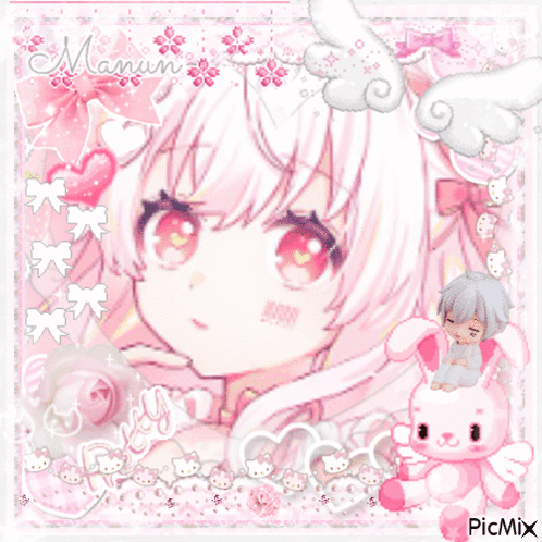 Pixel Art Pink-Haired Girl And Mama Stuffed Animal GIF