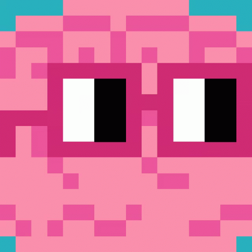 Pixel Art Pink Pig Face With Black and White Eyes