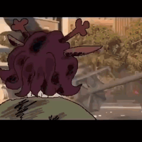 Pixel Art Purple Hair Monster With Fallen Tree GIF