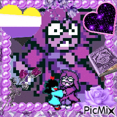 Pixel Art Purple Monster With Heart and Roses
