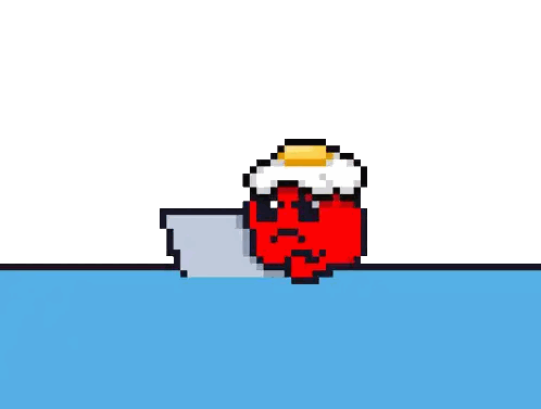 Pixel Art Red Object with Egg and Bat