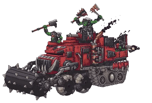 Pixel Art Red Vehicle With Orcs