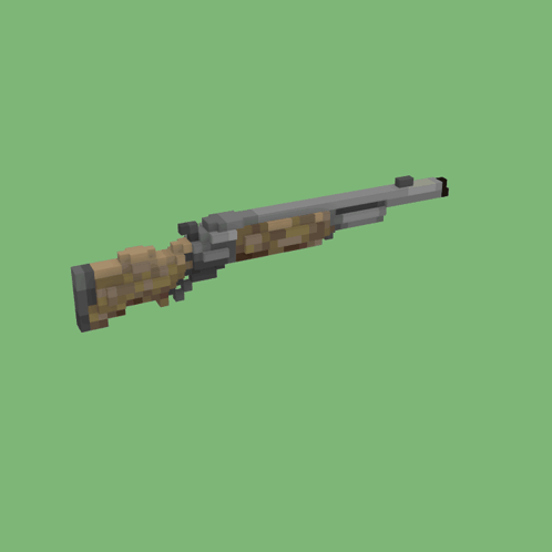 Pixel Art Rifle with Wooden Handle on Green Background