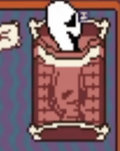 Pixel Art Skeleton Sleeping On Bed With Bones GIF