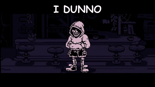 Pixel Art Skeleton Standing at Bar Saying I Dunno