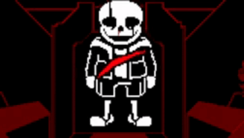 Pixel Art Skeleton With Red Stripe On Chest GIF