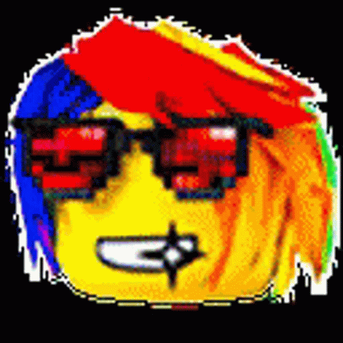 Pixel Art Smiley Face With Sunglasses And Rainbow Hair GIF