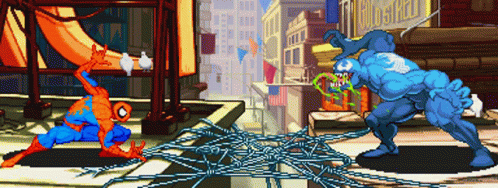 Pixel Art Spider Man And Venom Fighting GIF