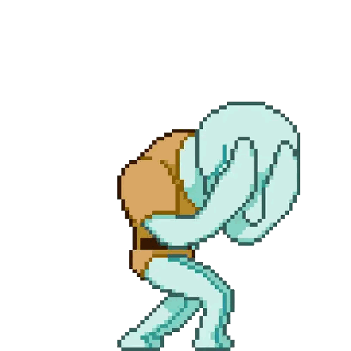 Pixel Art Squidward Holding Pink Roses