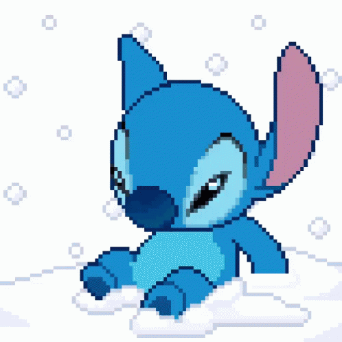Pixel Art Stitch Holding Snowball in Mouth