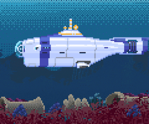 Pixel Art Submarine Floating Ocean