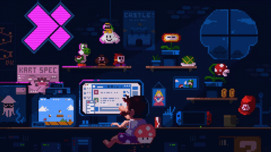 Pixel Art Super Mario Computer GIF