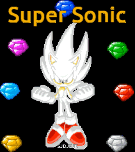 Pixel Art Super Sonic Surrounded by Diamonds