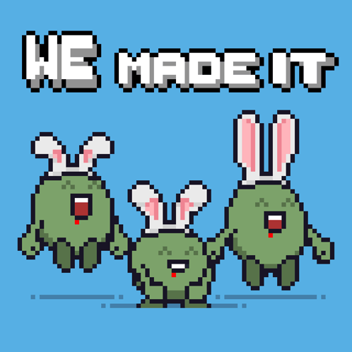 Pixel Art Three Rabbits We Made It GIF