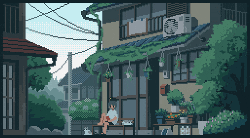Pixel Art Town Gif GIF