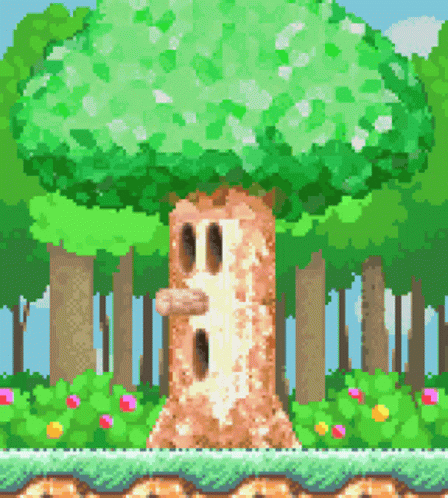 Pixel Art Tree In Forest With Flowers GIF