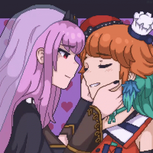 Pixel Art Two Anime Girls Looking at Each Other