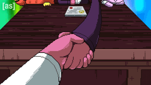 Pixel Art Two People Shaking Hands Saying As