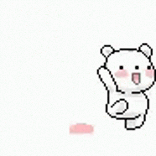 Pixel Art White Bear Pink Cheeks Pink Tongue