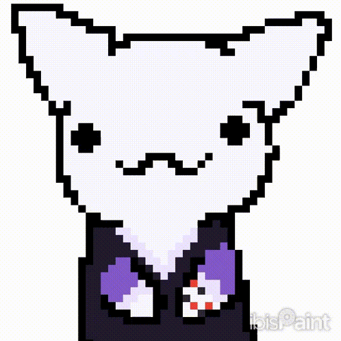 Pixel Art White Cat With Mustache And Purple Shirt