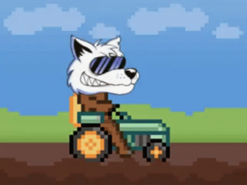 Pixel Art Wolf Driving Tractor