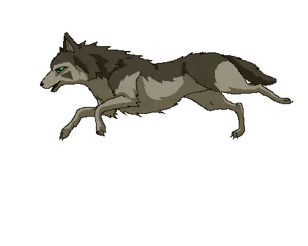 Pixel Art Wolf Running with Green Eyes