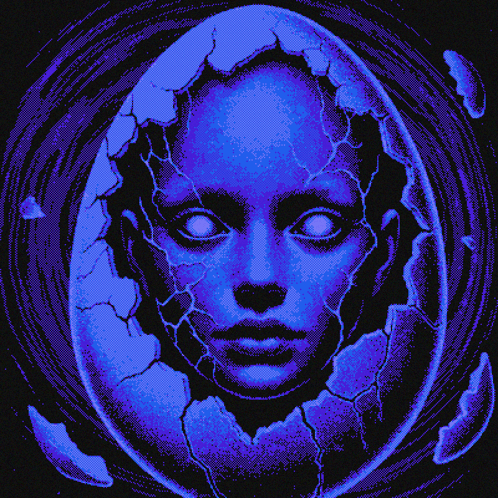 Pixel Art Woman Face in Blue Egg