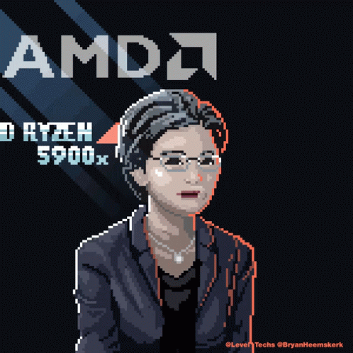 Pixel Art Woman Holding Bottle Saying AMD