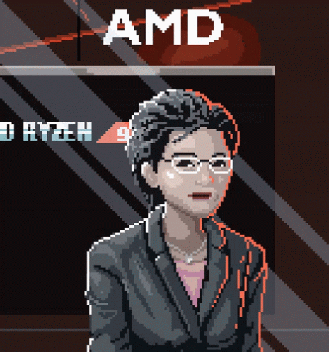 Pixel Art Woman In Front Of AMD Sign GIF