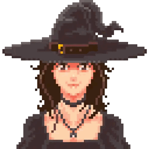 Pixel Art Woman Wearing Witch Hat