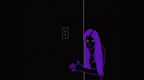 Pixel Art Woman with Purple Hair in Dark Room