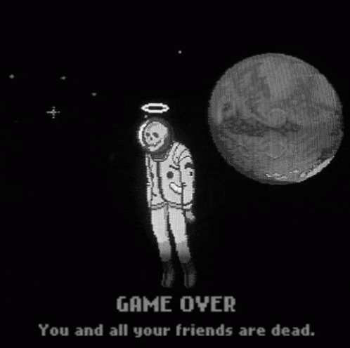 Pixel Astronaut With Halo Next To Planet Game Over GIF