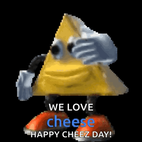 Pixel Cheese Character Saying We Love Cheese Happy Cheez Day