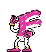 Pixel F Letter with Hands and Legs