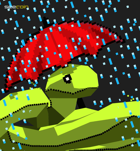 Pixel Frog Holding Red Umbrella Seecoin