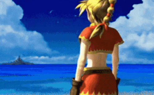 Pixel Girl Standing in Front of Water