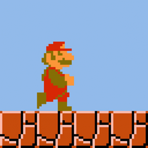 Pixel Mario Walking On Bricks GIF
