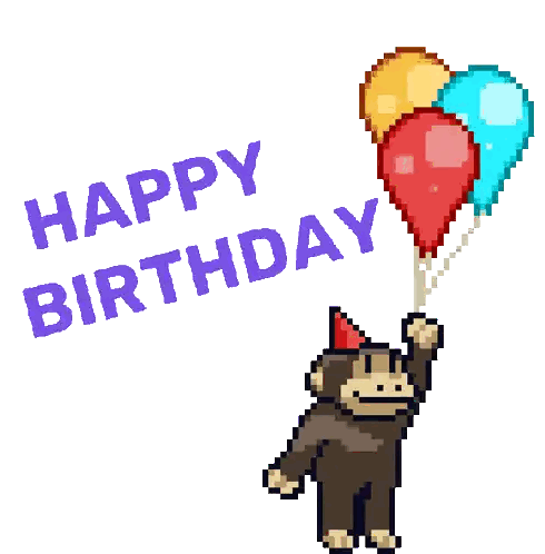 Pixel Monkey Holding Balloons Happy Birthday