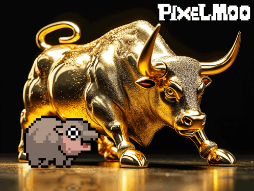 Pixel Moose Next to Golden Bull
