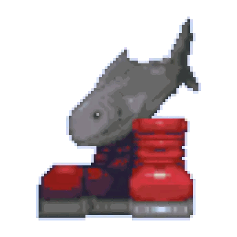 Pixel Shark Sitting on Red Boots