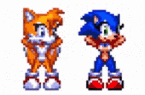 Pixelated 2d Animation Tails And Sonic The Hedgehog Dancing GIF