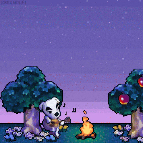 Pixelated Camper Dog Playing Guitar GIF