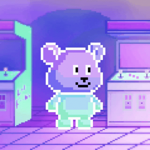 Pixelated Cartoon Bear Teleport GIF