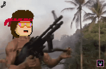 Pixelated Cartoon Rambo Machine Gun GIF
