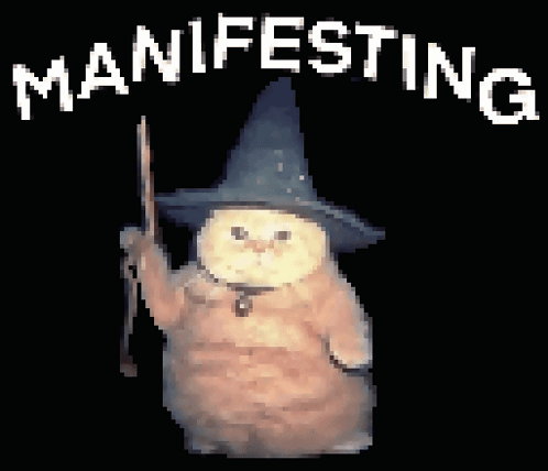 Pixelated Cat Wizard Holding Wand Manifesting GIF
