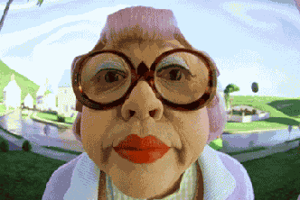 Pixelated Elderly Woman With Glasses and Pink Hair