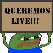 Pixelated Frog Holding Quero Live Sign