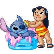 Pixelated Lilo And Stitch Taking Bath GIF