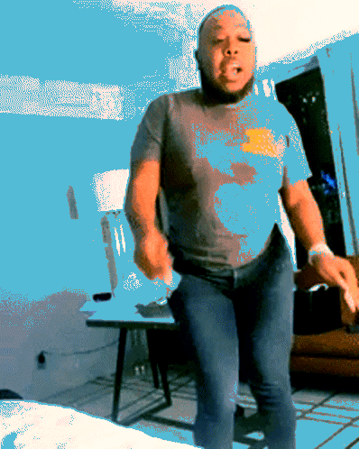 Pixelated Man in Grey Shirt